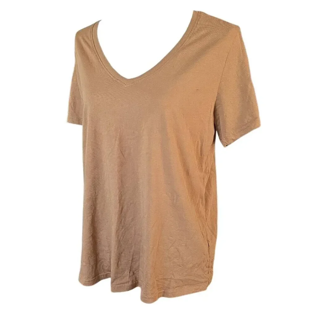Pact Women's Size Large Tan Organic Cotton V-Neck T-shirt